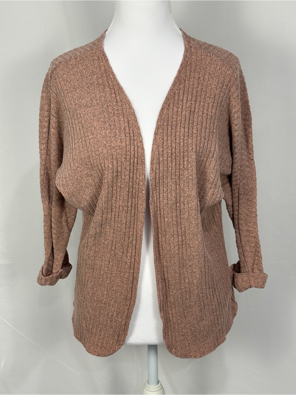 Olivia Rae Open-Front Ribbed Cardigan - Mauve Brown